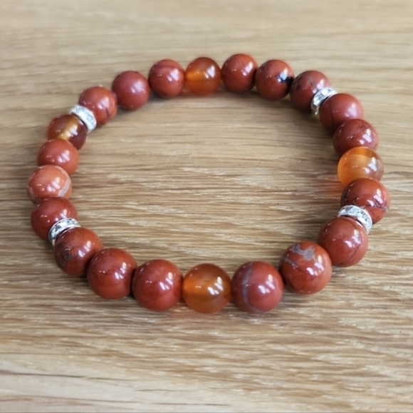 Red Jasper & Carnelian Bead Stretch Hand Crafted Bracelet - Picture 8 of 11
